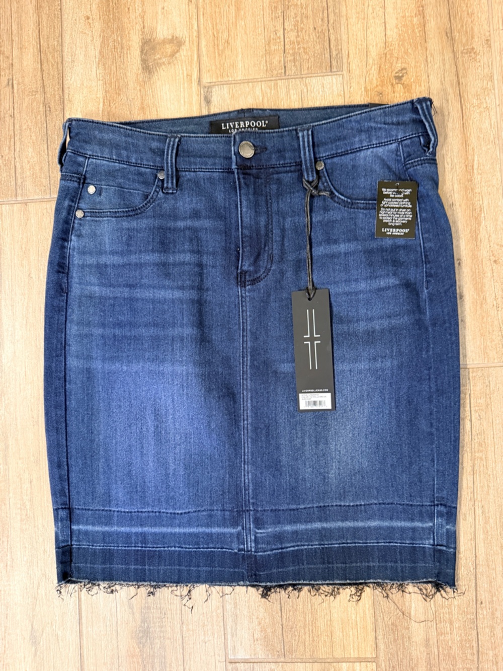 NWT Liverpool Indigo Blue Denim Pencil Skirt with Raw Hem